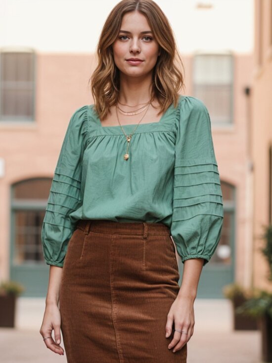 Madewell Tops - NWT Madewell Square Neck Pleat Sleeve Top Pale Evergreen S
